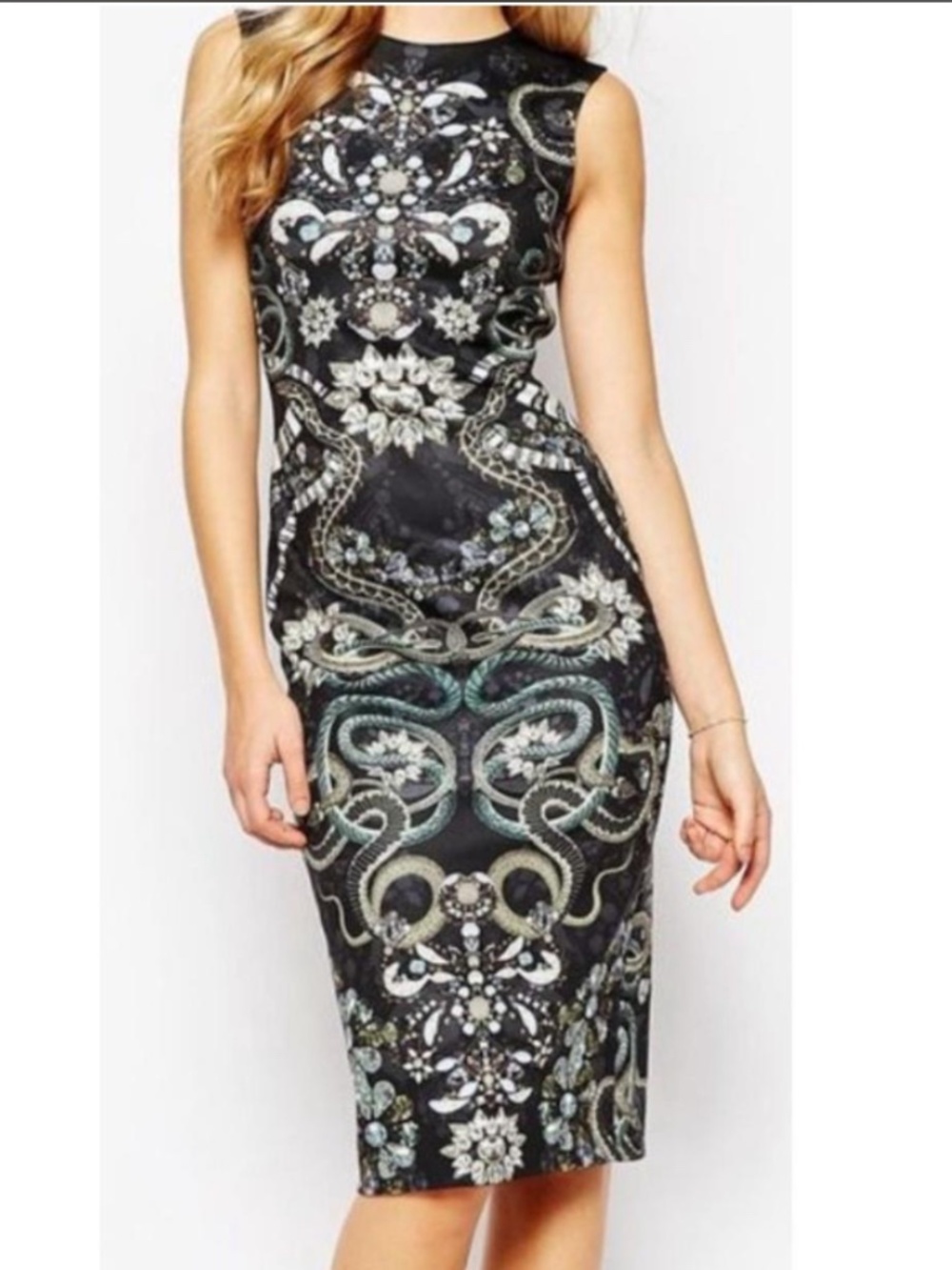 ✨ Ted Baker "Bellia" Jewel & Snake Print Bodycon Midi Dress ✨
